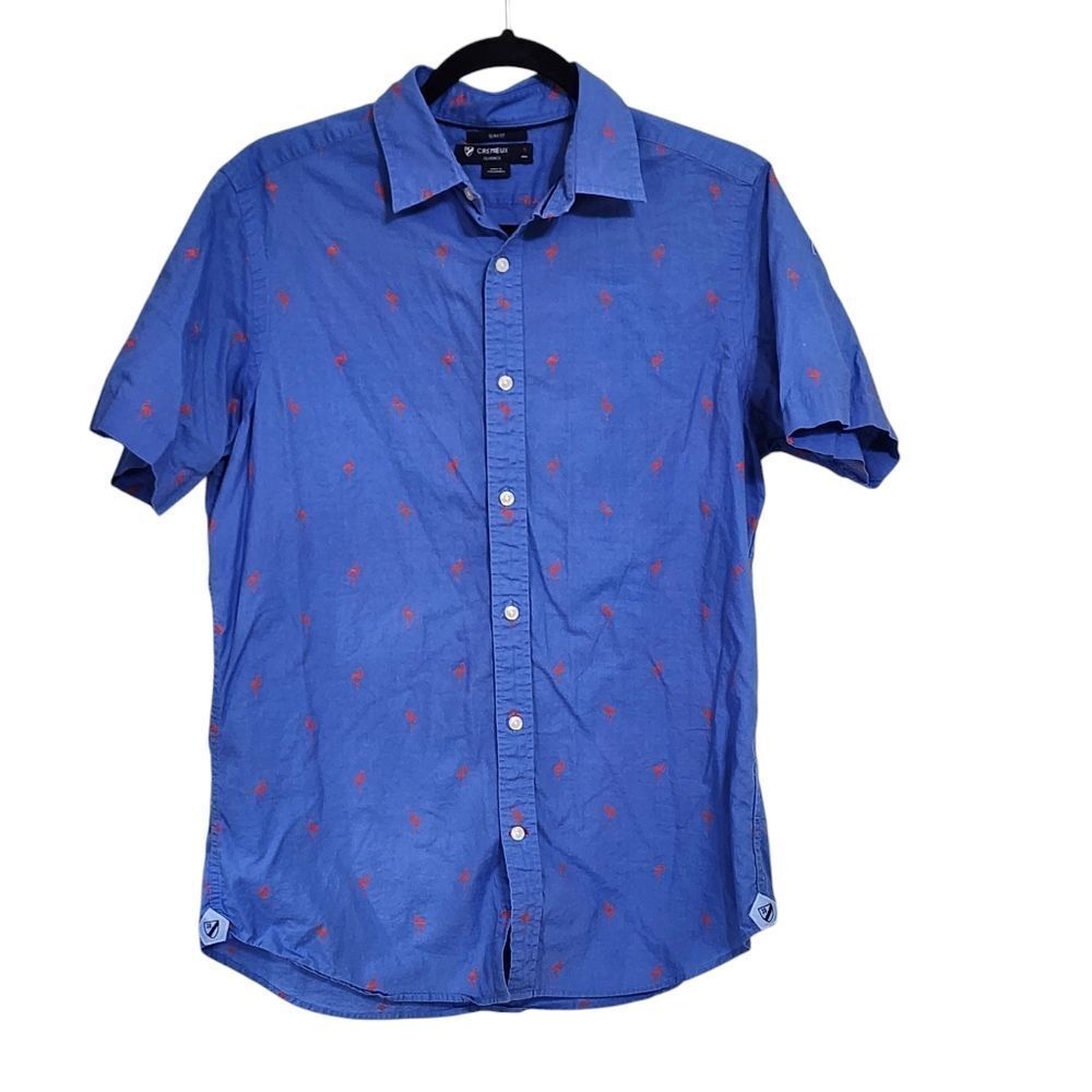Cremieux Shirt 100% Cotton Blue Button Down Flamingo Print M